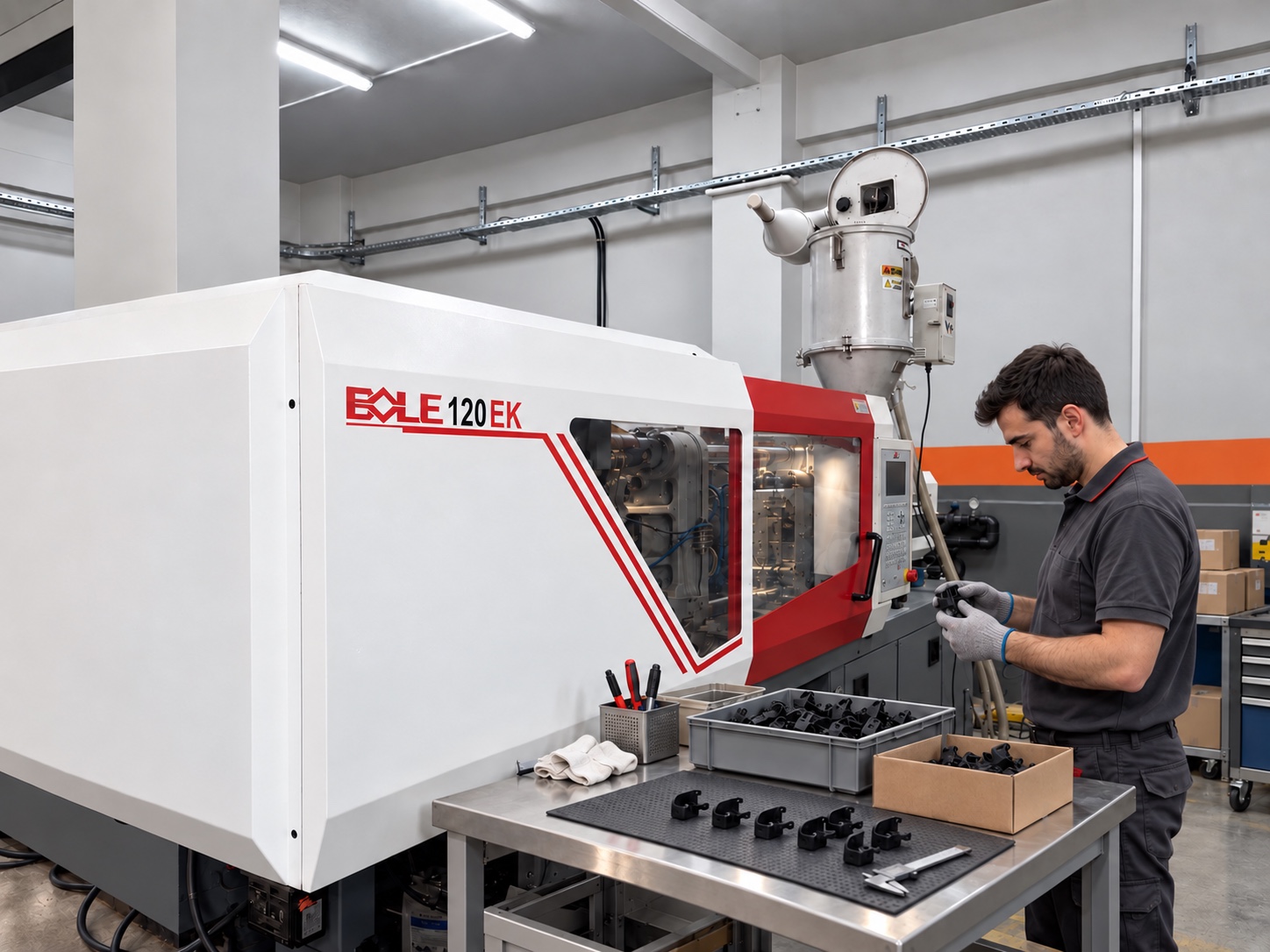 Plastik enjeksiyon makinesi yanında parça kontrolü